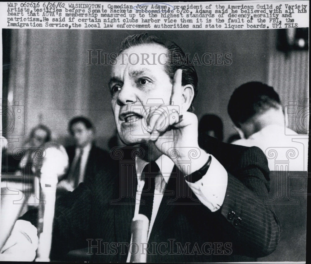 1962 Press Photo Comedian Joey Adams, Pres. of American Guild of Variety Artist. - Historic Images