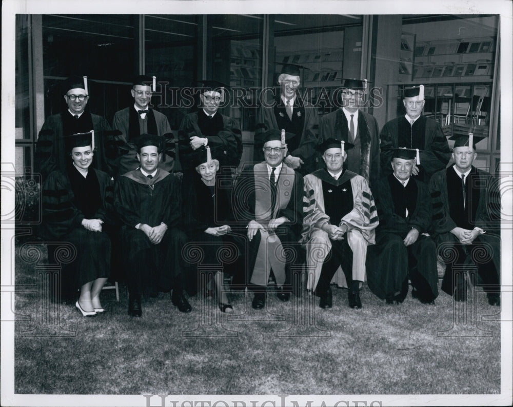 1968 Press Photo Officers of Brandeis University in formal commencement photo. - Historic Images