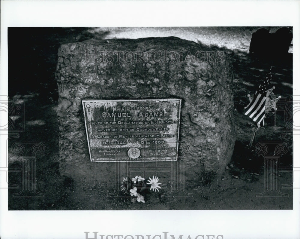 1996 Gravestone of Samuel Adams, Declaration on Independence. - Historic Images