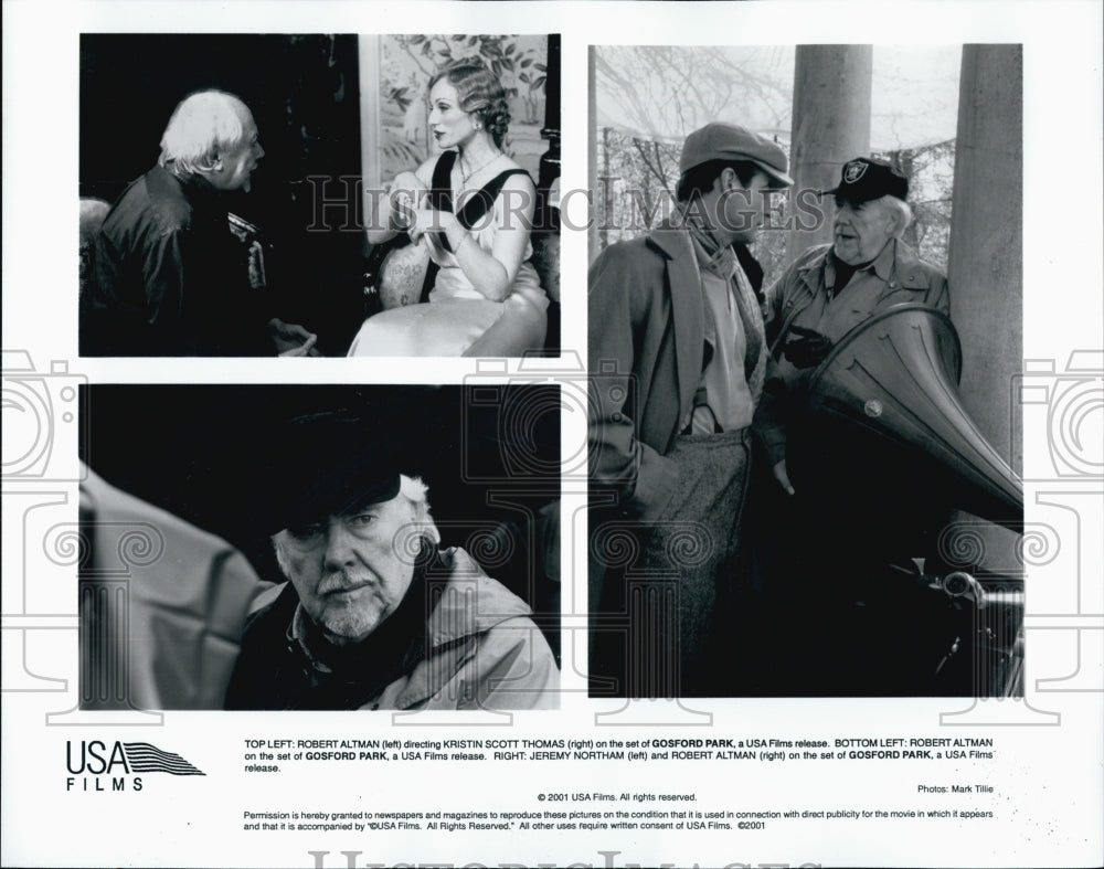 2001 Press Photo Director Robert Altman directing Kristin Scott, Gosford Park. - Historic Images