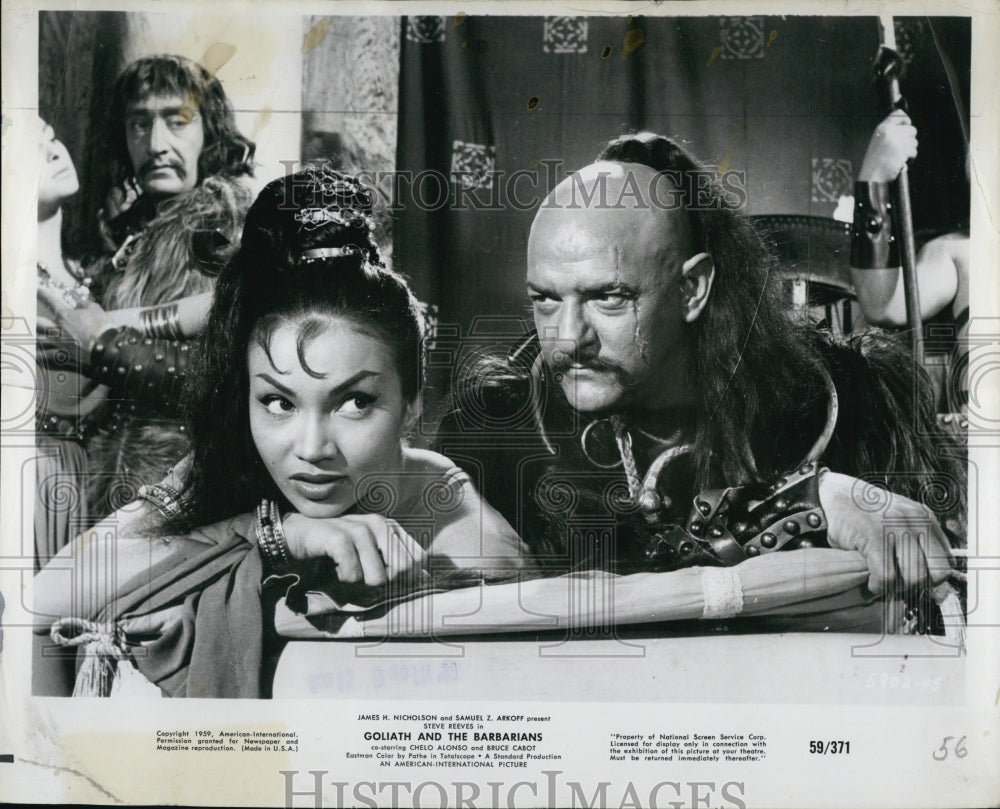 1960 Press Photo Chelo Alonso in "Goliath and the Barbarians" - Historic Images