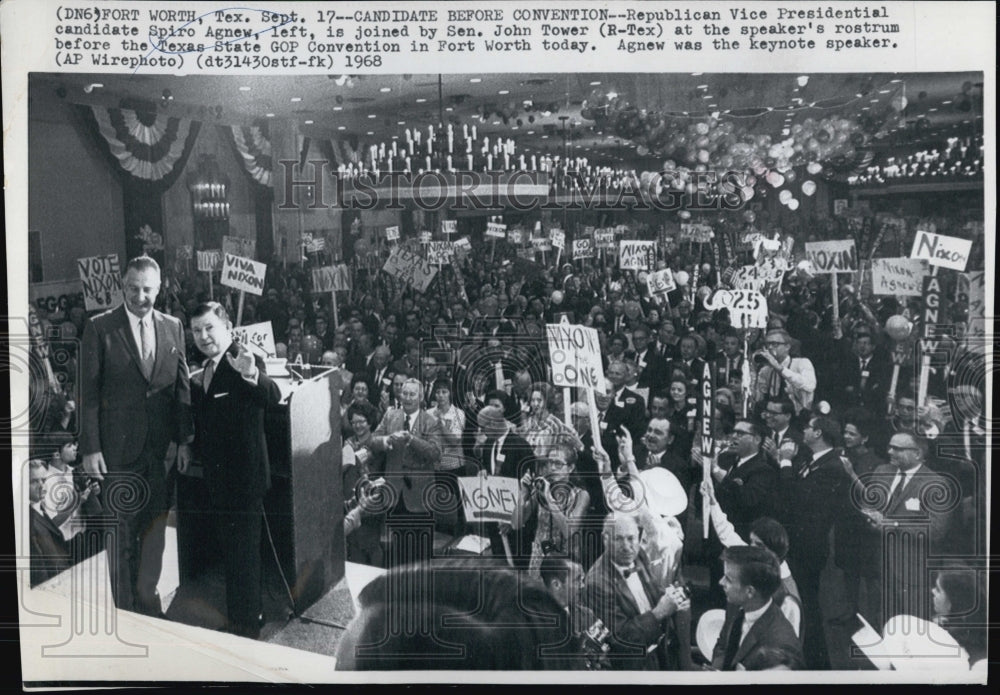 1968 Press Photo Republican VP Candidate Spiro Agnew &amp; Sen John Tower R-TX - Historic Images