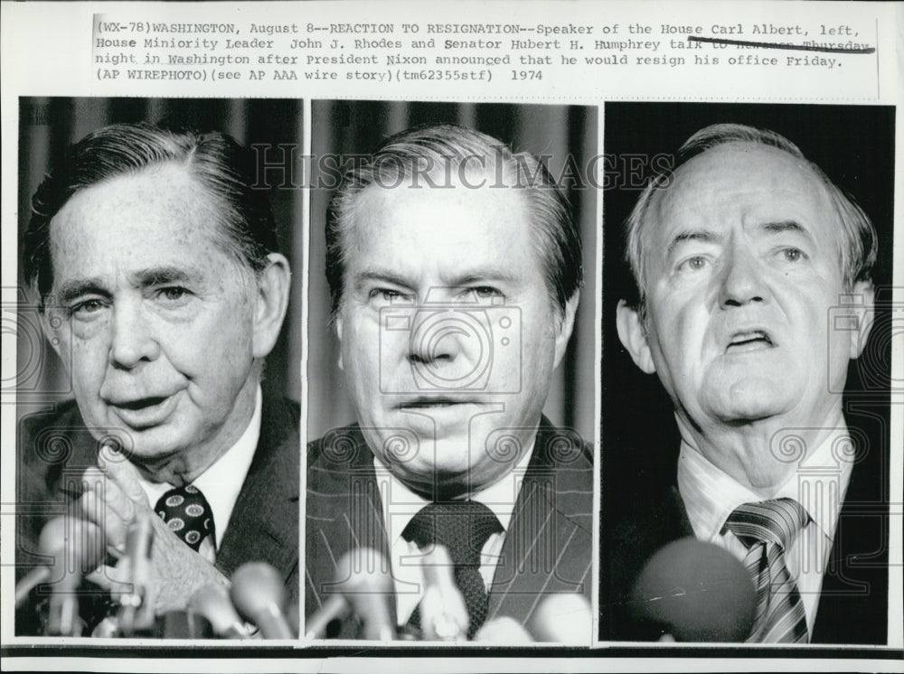 1974 Press Photo House Speaker Carl Albert, House Minority Leader John Rhodes - Historic Images