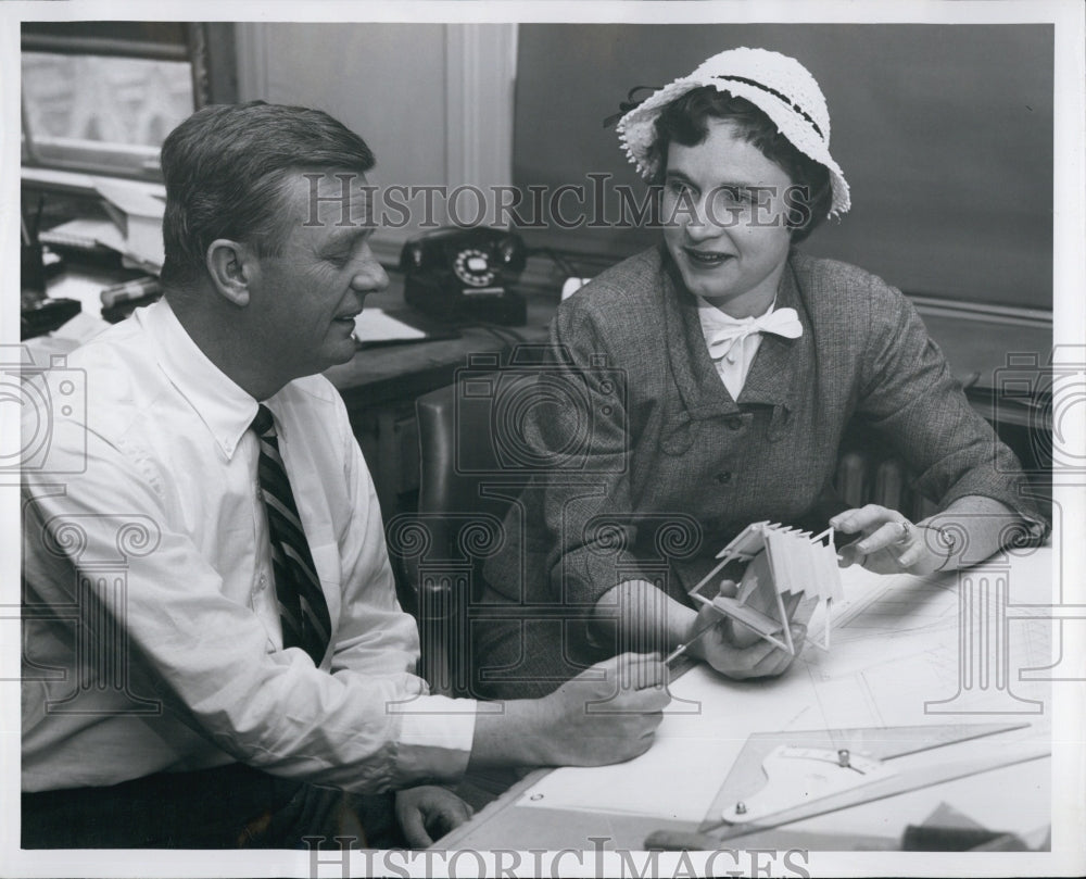 1956 Pavilion Model examined by Nelson Aldrich &amp; Mrs. Norman Pierce - Historic Images