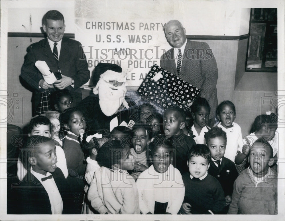 1966 Press Photo Boston Police And USS Wasp Crew Give Party For Children - Historic Images