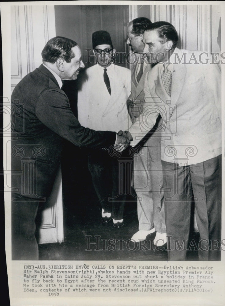 1952 Press Photo British Amb. Sir Ralph Stevenson w/ Premier Aly Maher Pasha - Historic Images