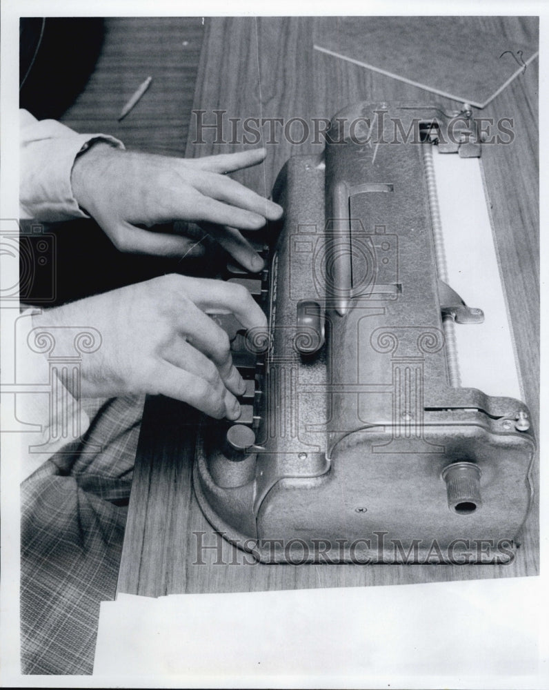 1975 Chris Devlin With Braille Machine-Historic Images