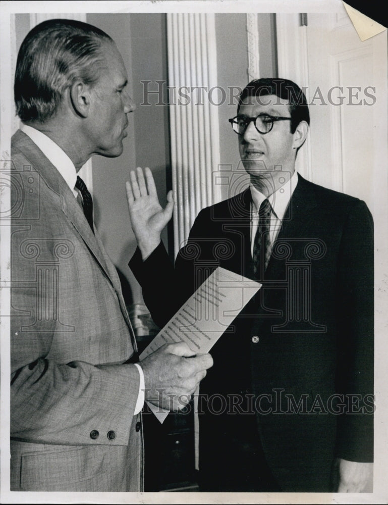 1969 Howard Miller sworn to Gov. Frank Sargent as ABC Commissioner.-Historic Images