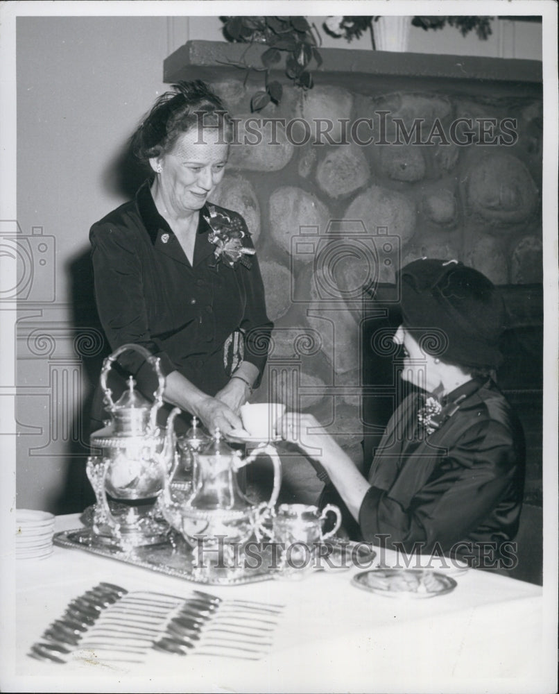 1955 Mrs. Bryan Milburn with Mrs. John Bachman having tea-Historic Images