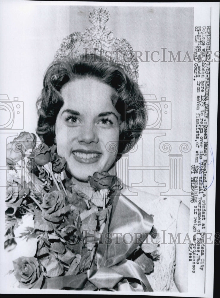 1963 Press Photo Queen Nancy Kneeland to reign at Annual Tournament of Roses - Historic Images