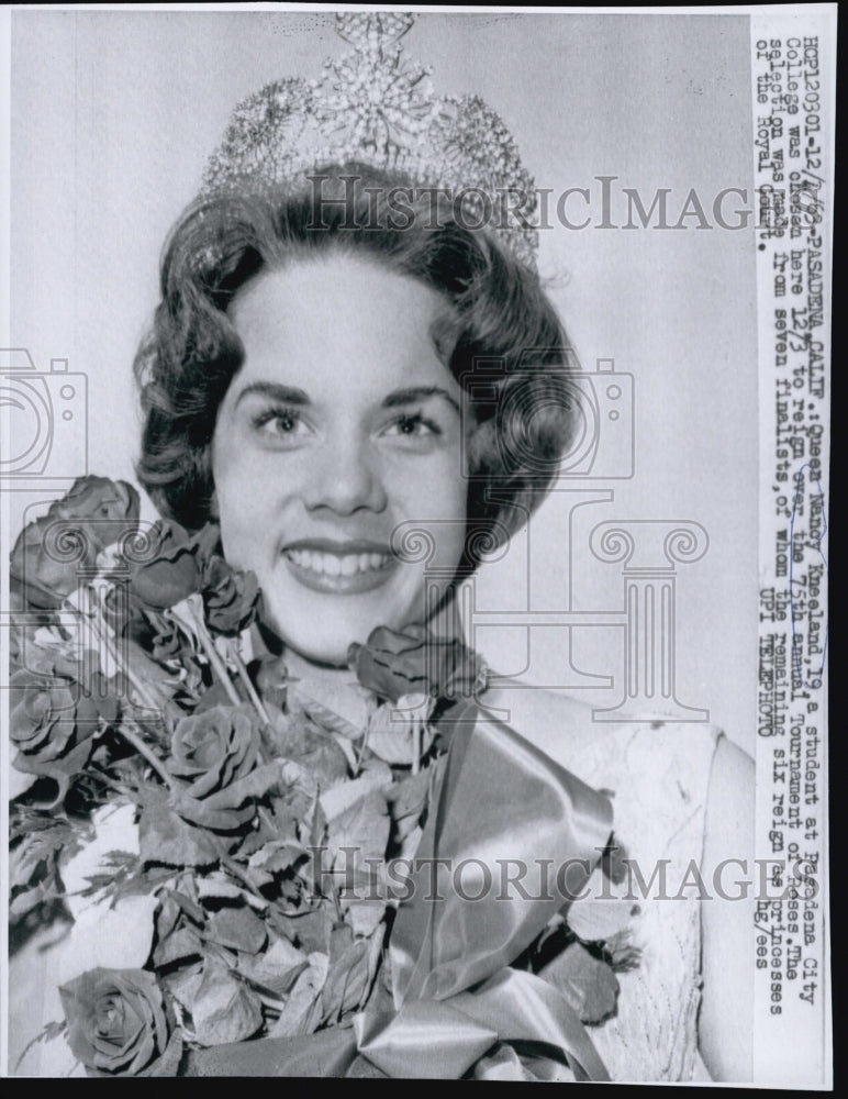 1963 Press Photo Queen Nancy Kneeland to reign at Annual Tournament of Roses - Historic Images