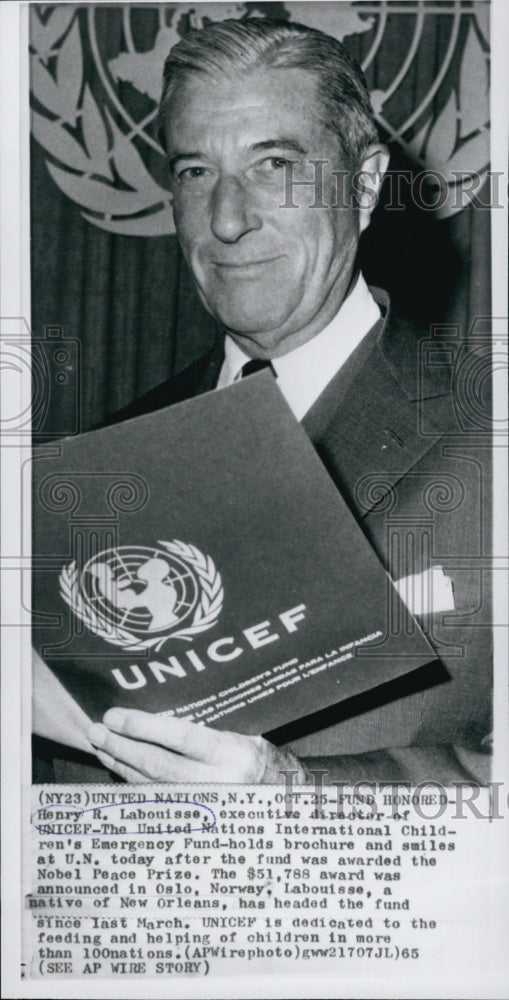 1965 Press Photo Henry Labouisse of the UN International Children's Fund at UN - Historic Images