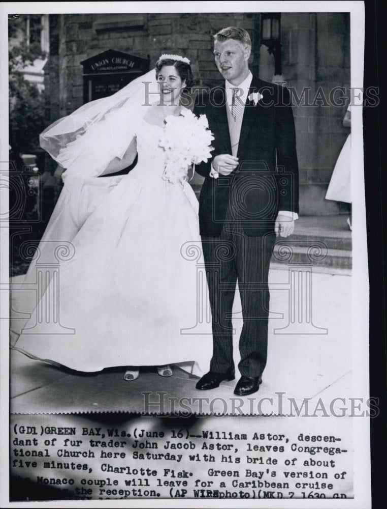 1956 William Astor  leaves Church with bride Charlotte Fisk-Historic Images