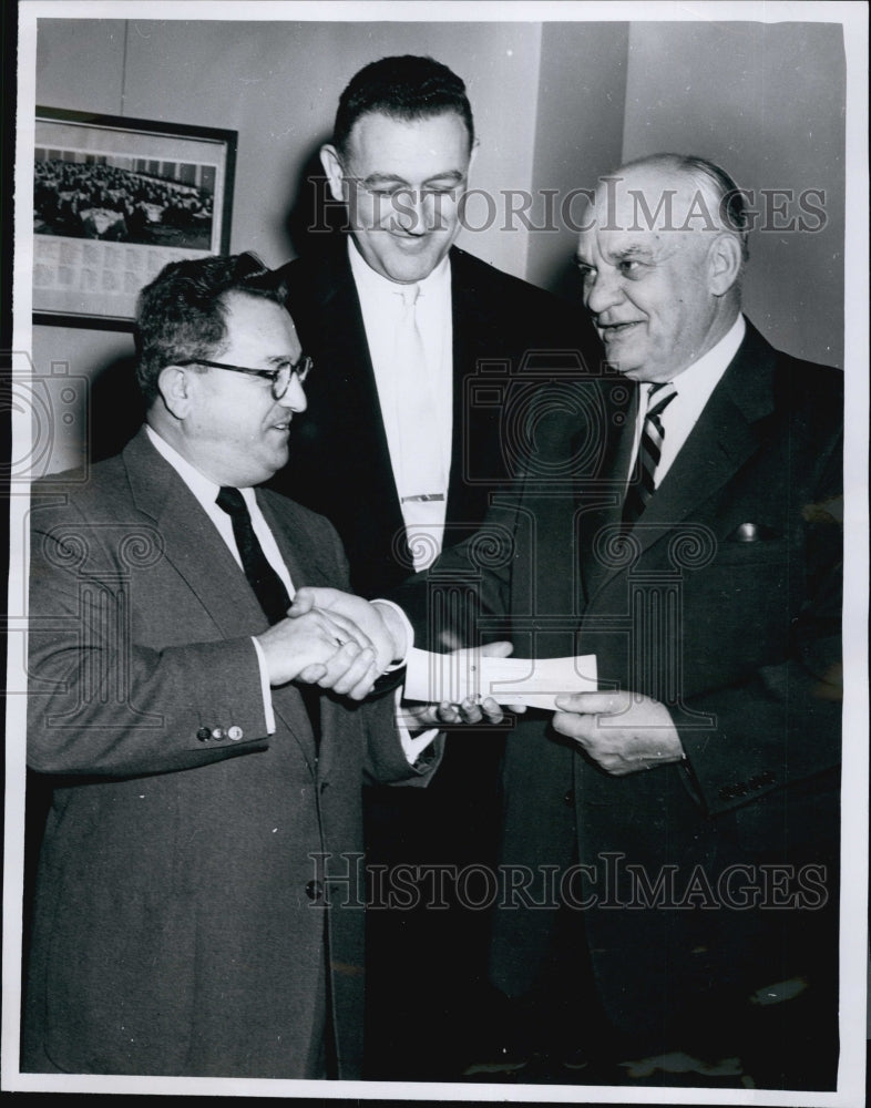 1955 Henry Silverio present checks for Children&#39;s Cancer Research.-Historic Images