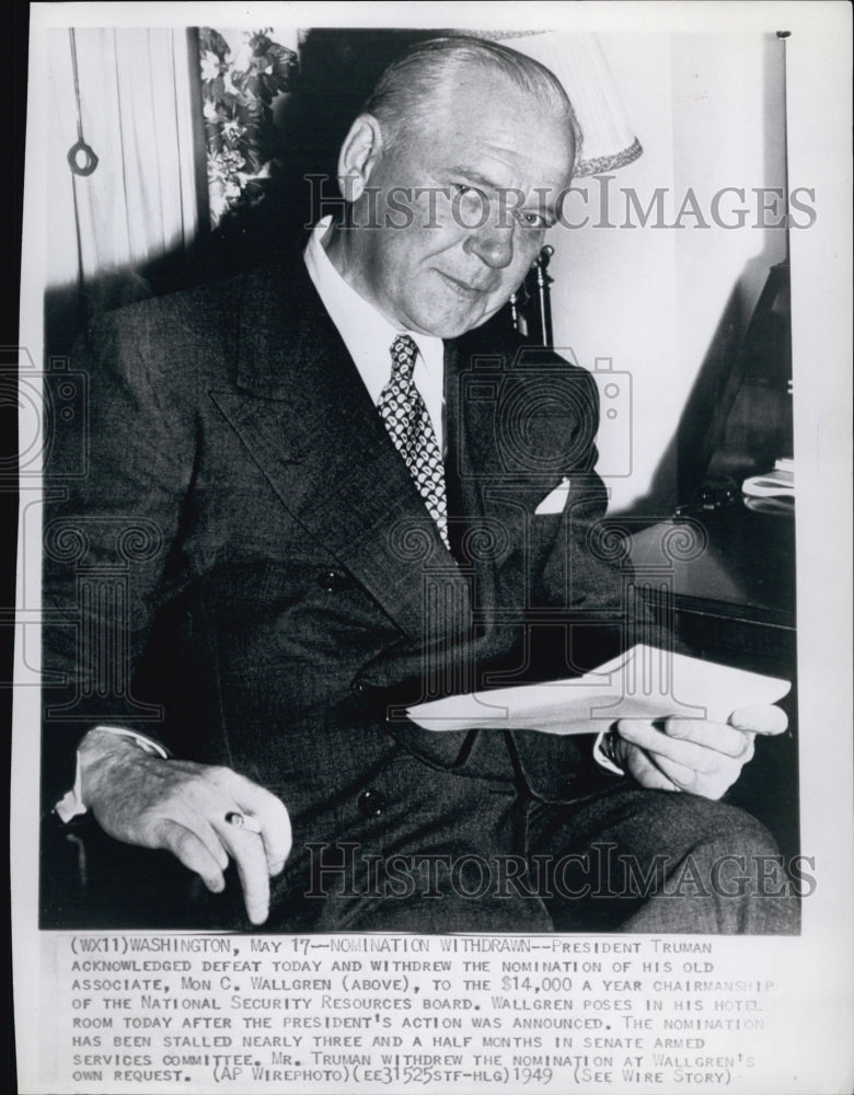 1949 Mon C Wallgren Pres Truman&quot;s Nominee for Security Position-Historic Images