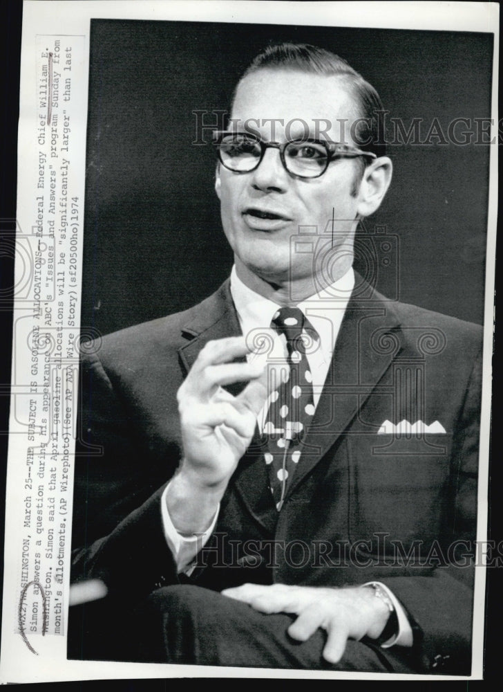 1974 William Simon of Federal Energy Office on "Issues and Answers"-Historic Images