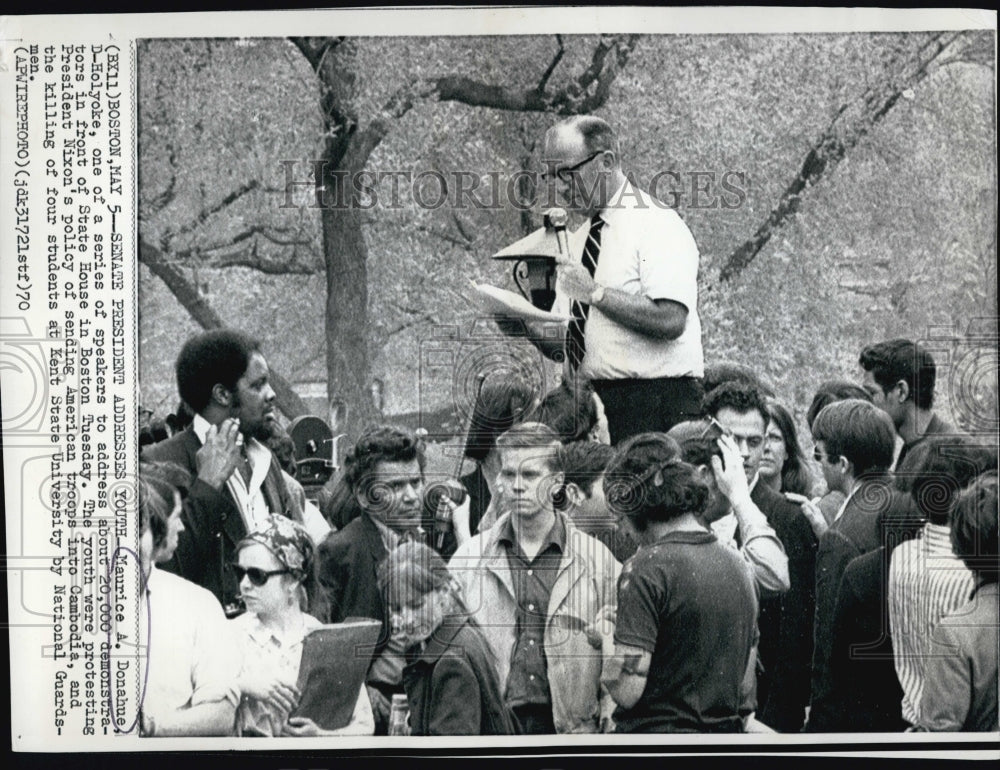 1970 Maurice Donahue speaks to demonstrator at Boston State House.-Historic Images