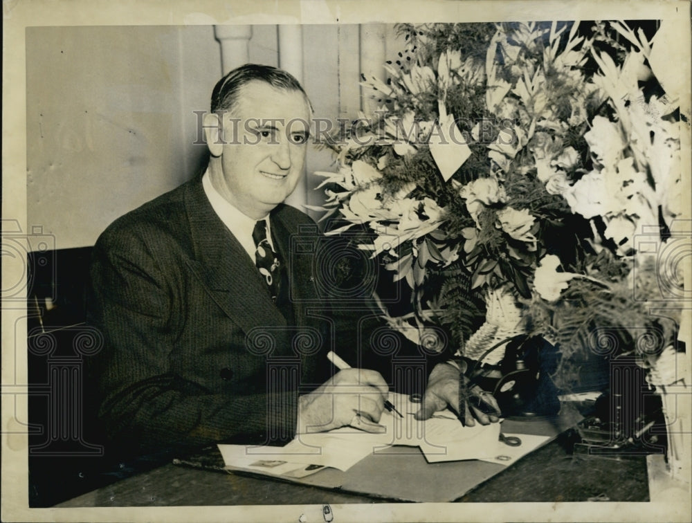 1940 Joseph P.Donahue,Penal Commissioner at desk in City Hall,Boston-Historic Images