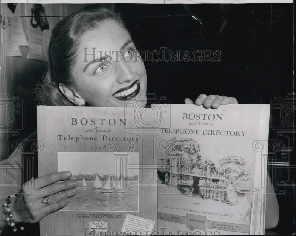 1957 Joyce Donigan with Boston Telephone Book-Historic Images