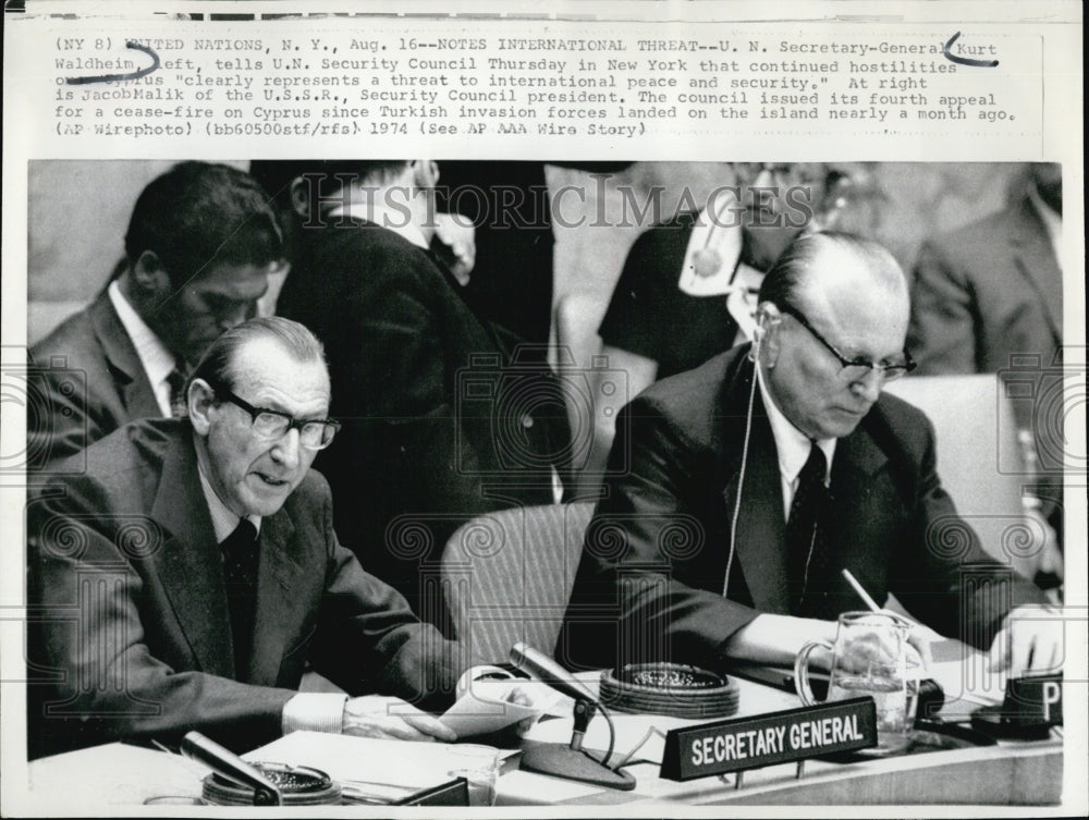 1974 UN Secretary General Kurt Waldheim USSR Jacob Malik-Historic Images