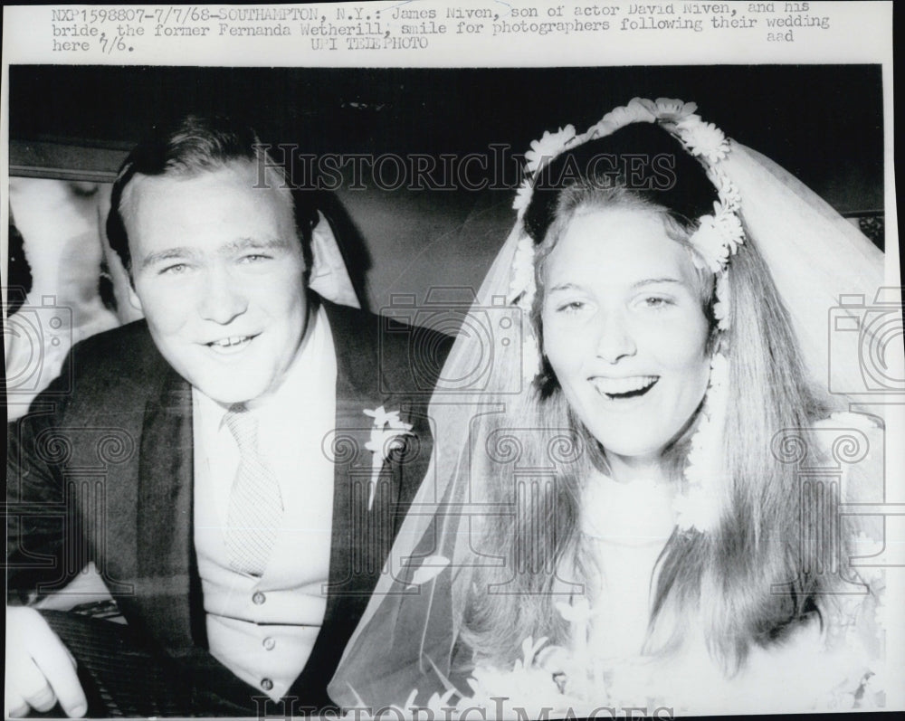 1968 Press Photo James Niven Son of David Niven &amp; His Bride Fernanda Wehtherill - Historic Images