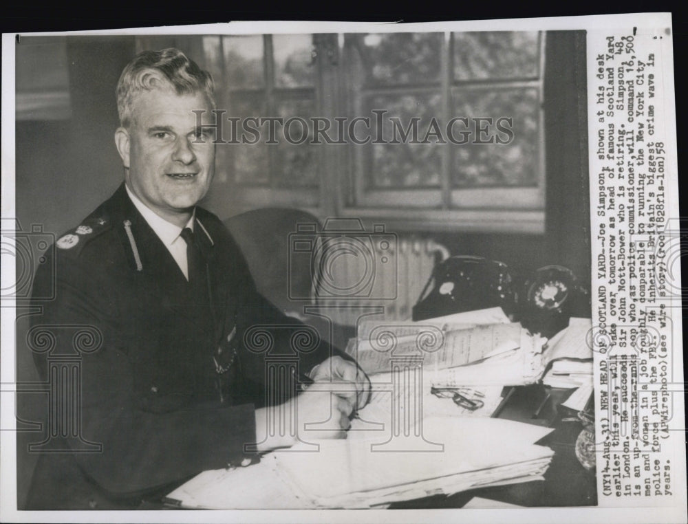 1958 Joe Simpson  head of Scotland Yard at his desk.-Historic Images