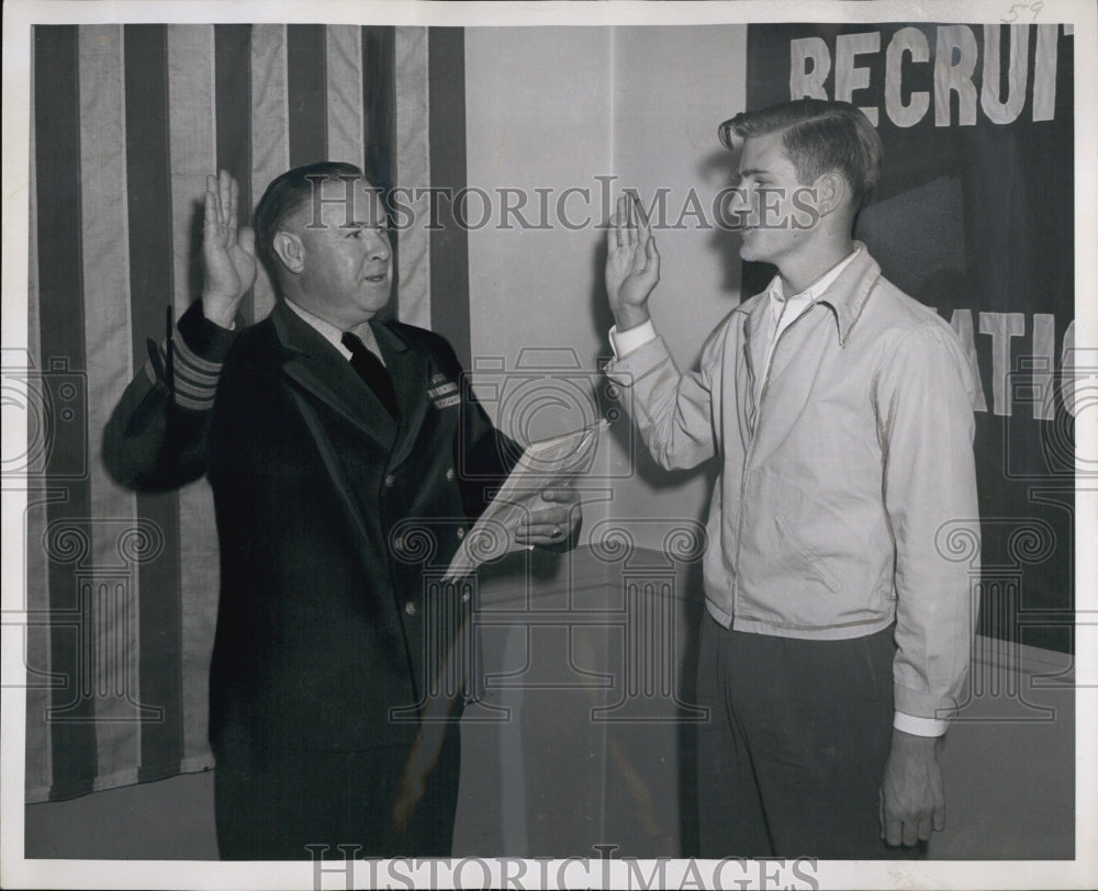 1952 U.S. Navy Recruit Robert Sweeney sworn to Capt. Edward Sweeney-Historic Images