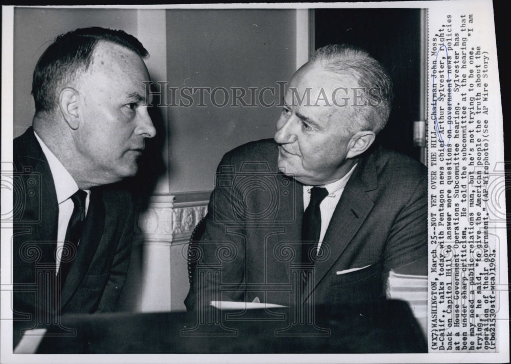 1963 News Chief Arthur Sylvester talks to Chair. John Moss of Calif.-Historic Images