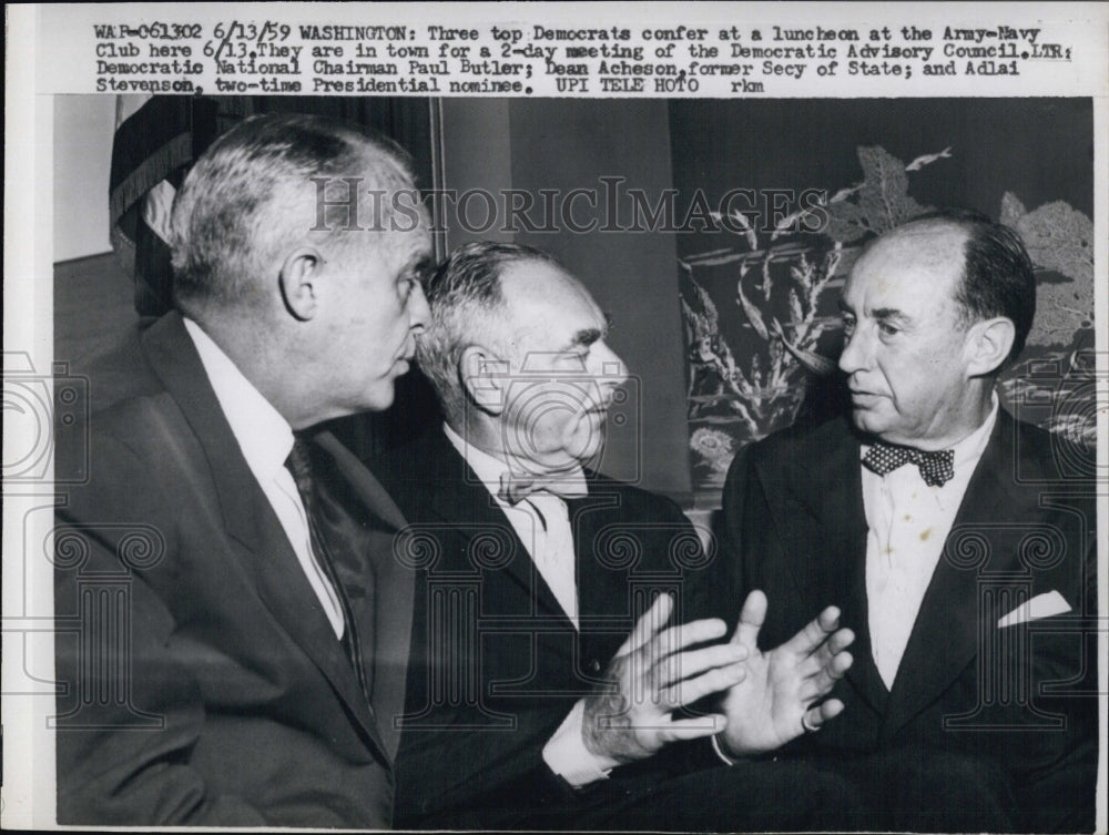 1959 Army Navy Club is Paul Butler, Dean Acheson & Adlai Stevenson-Historic Images