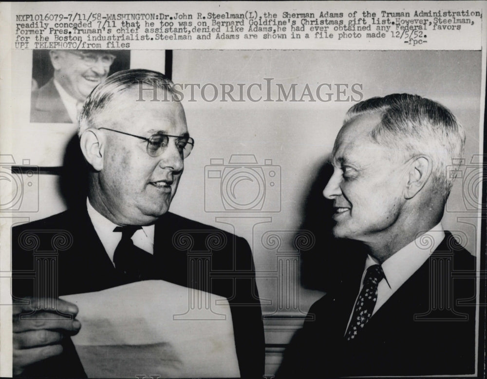 1958 Copy Former Chief of Staff John Steelman Sherman Adams-Historic Images