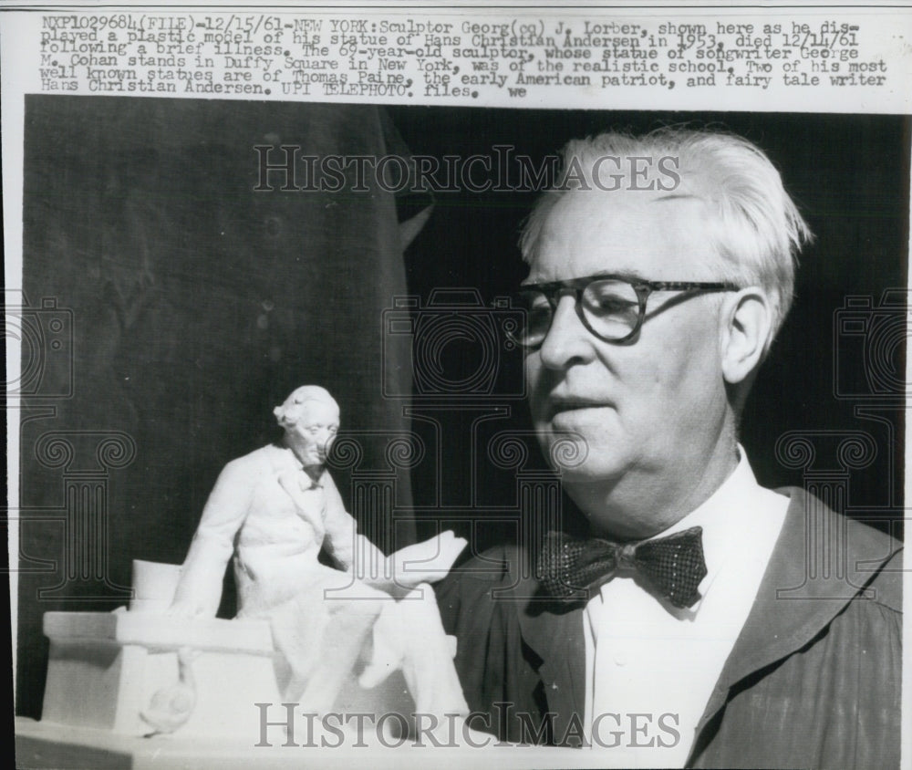 1961 Sculptor Georg J Lorber with Plastic Model of His Statue-Historic Images