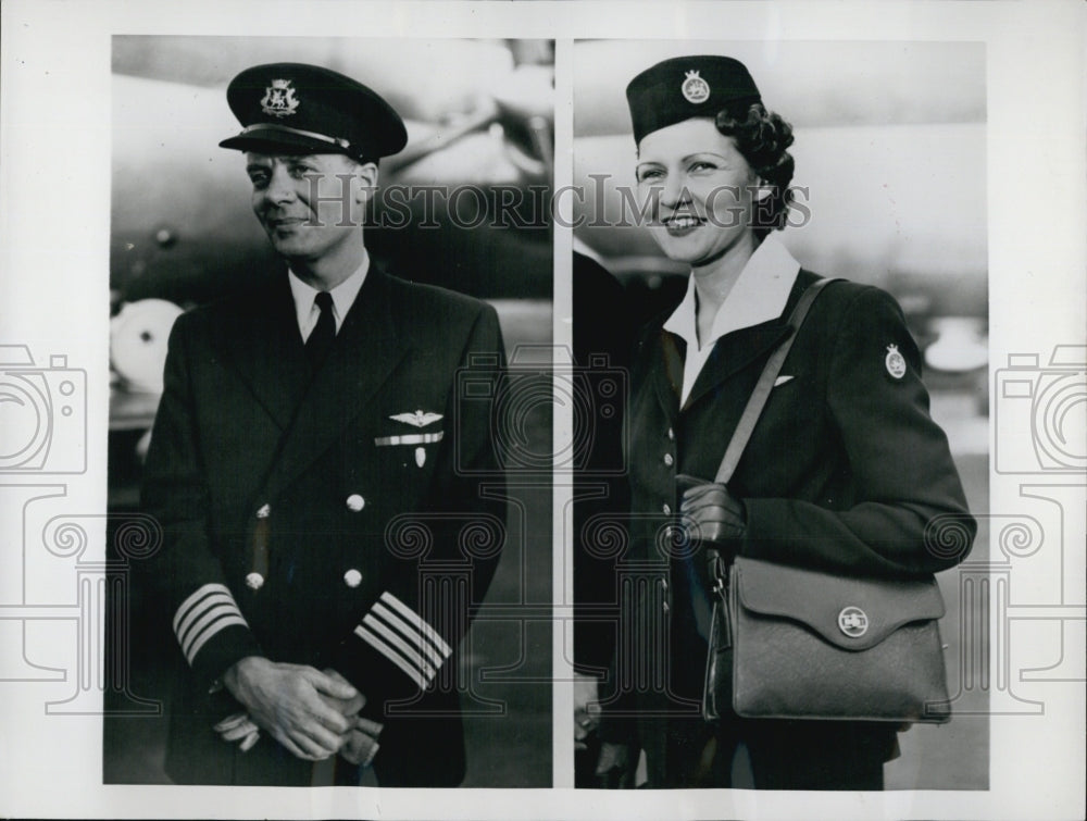 1953 Captain Loraine Stewardess Rolandi Crew Royal Family Flight-Historic Images