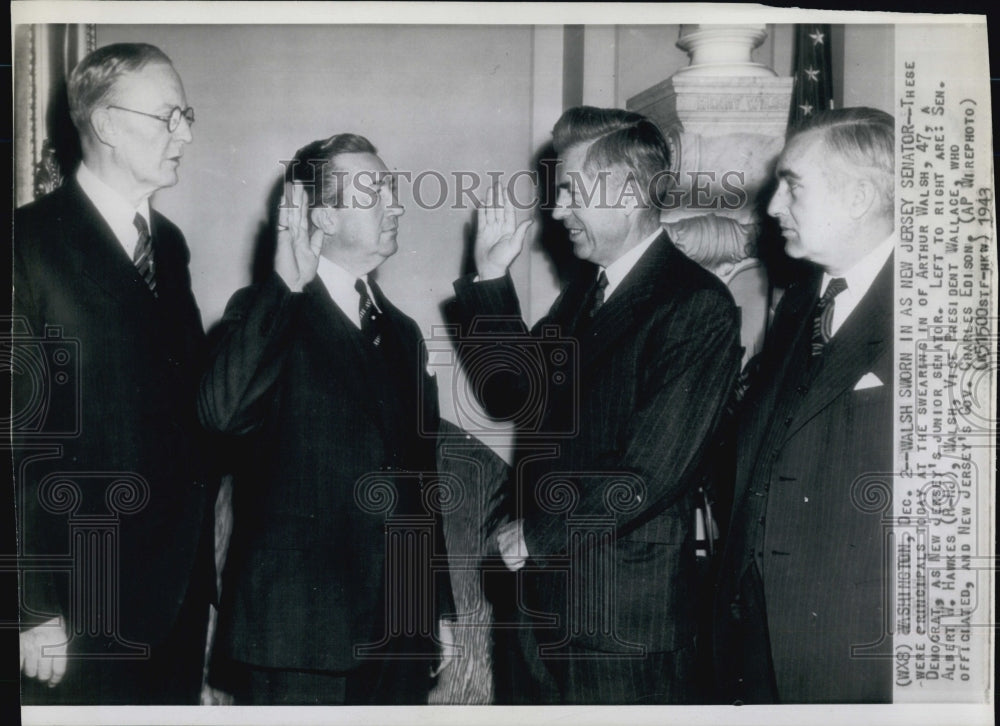 1943 Swearing of Arthur Walsh as Senator w/ VP Wallace, Gov. Edison-Historic Images