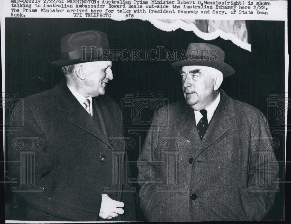 1961 Australian Amb.Howard Beale & Prime Minister Robert G.Menzies.-Historic Images