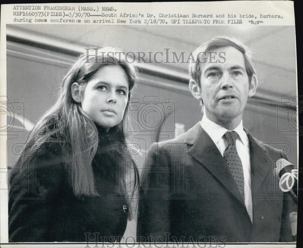 1970 South African Dr.Christian Bernard with bride Barbara in N.Y.-Historic Images