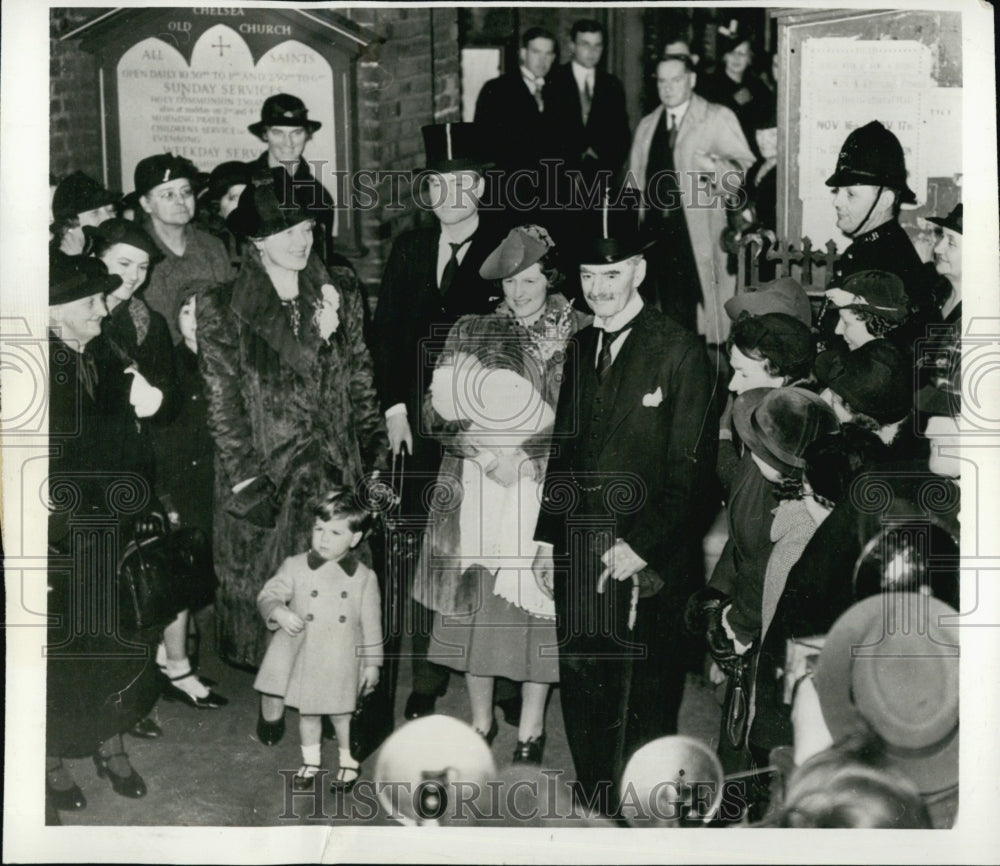 1938 Mr.Neville Chamberlain attended christening of granddaughter.-Historic Images