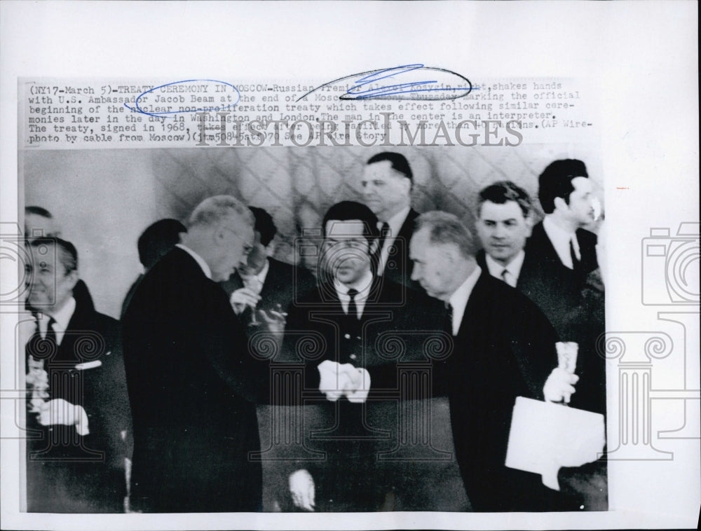 1970 Jacob Beam, Ambassador to the US With Kosygin in Moscow-Historic Images