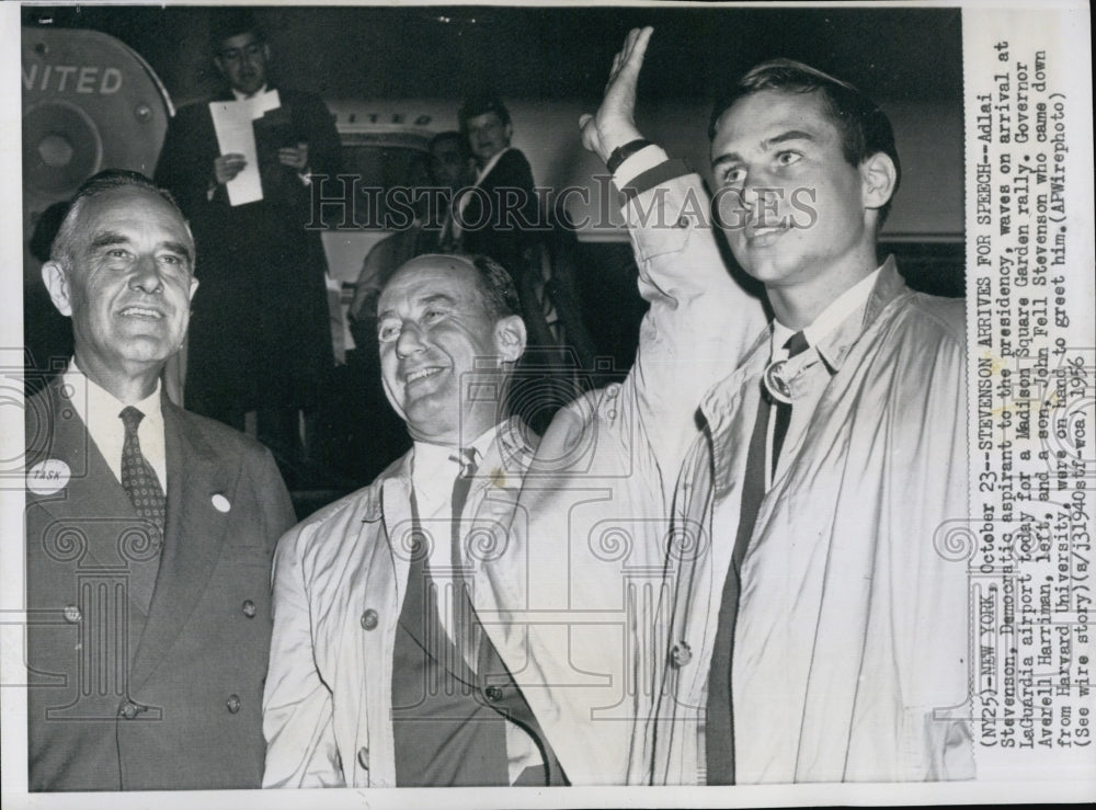 1956 Adlai Stevenson and Son at LaGaurdia Airport With Harriman-Historic Images