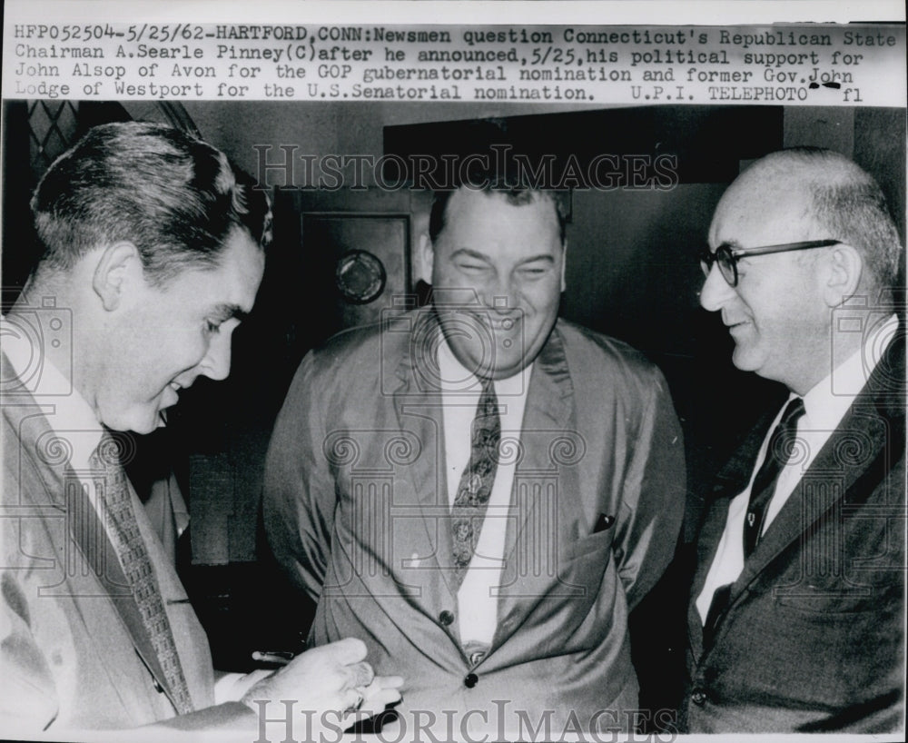 1962 Republican  Chairman A.Searle Pinney,questioned by newsman.-Historic Images
