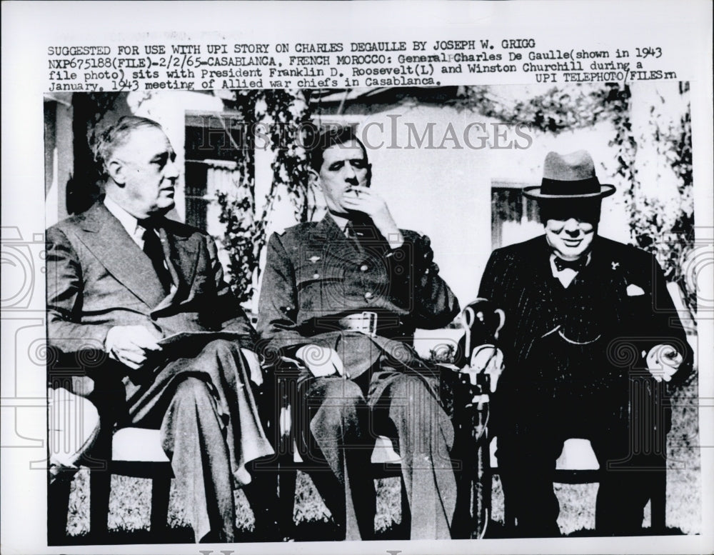 1965 Gen.Charles De Gaulle with Pres. Franklin D. Roosevelt .-Historic Images