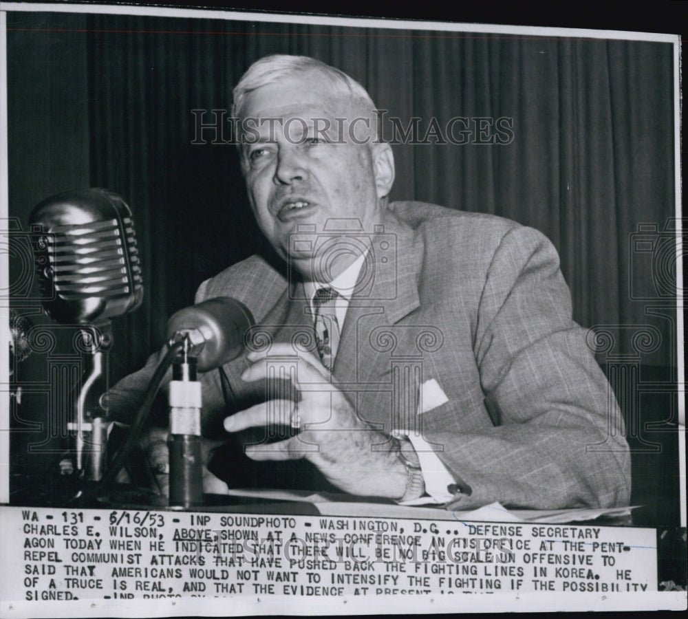 1953 Charles Wilson, Sec. of Defense in News Conference at Pentagon-Historic Images