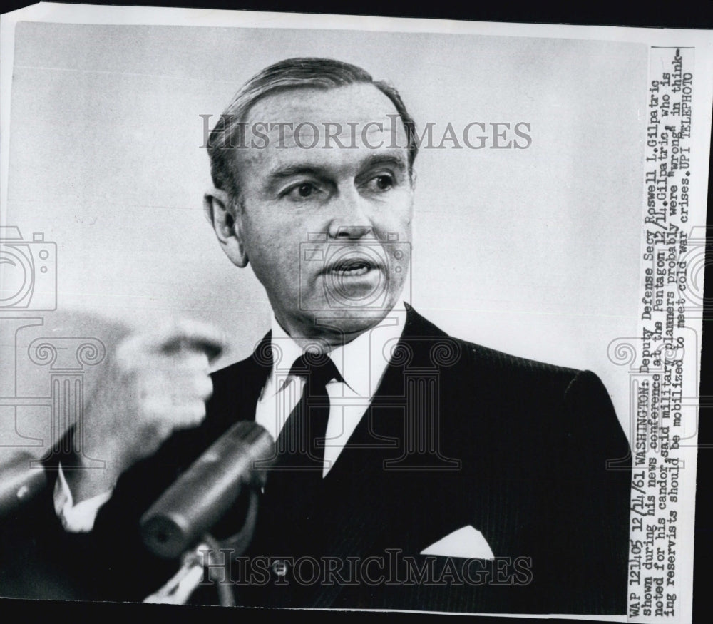 1961 Deputy Def Sec Roswell L Gilpatric news conference at Pentagon-Historic Images