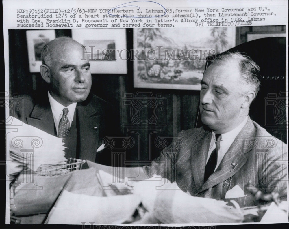 1963 Lt Governor Herbert Lehman &amp; Gov Franklin Roosevelt in 1932-Historic Images