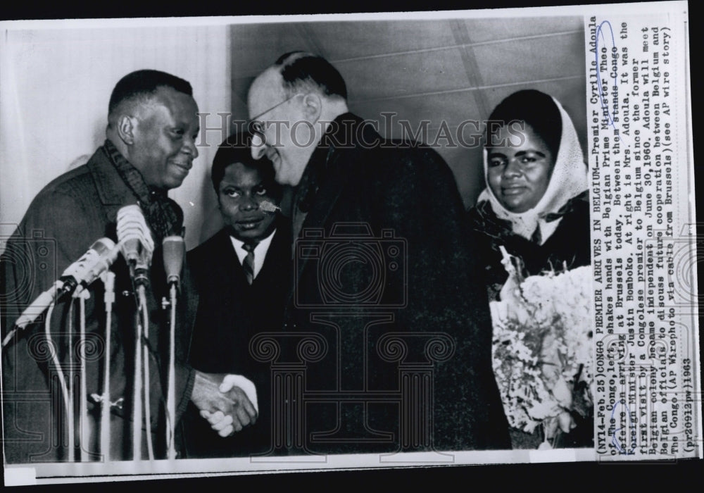 1963 Congo Premier Cyrillo Adoula &amp; Belgian Prime Minster Lafarve-Historic Images