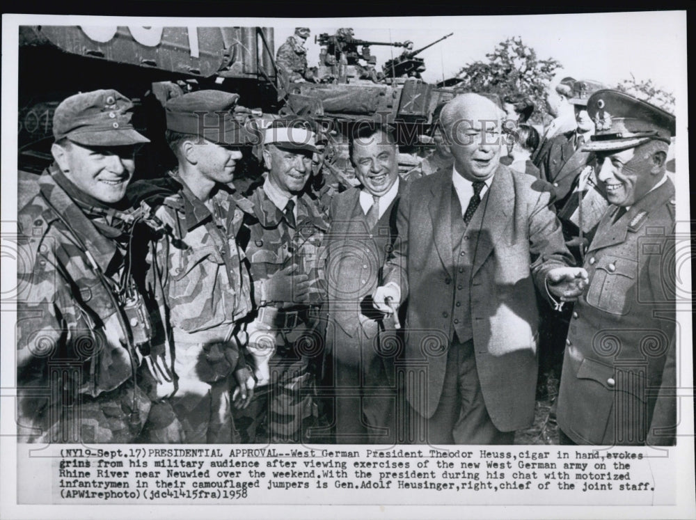 1958 W German President Theodor Heuss onthe Rhine River Gen Heusinge-Historic Images