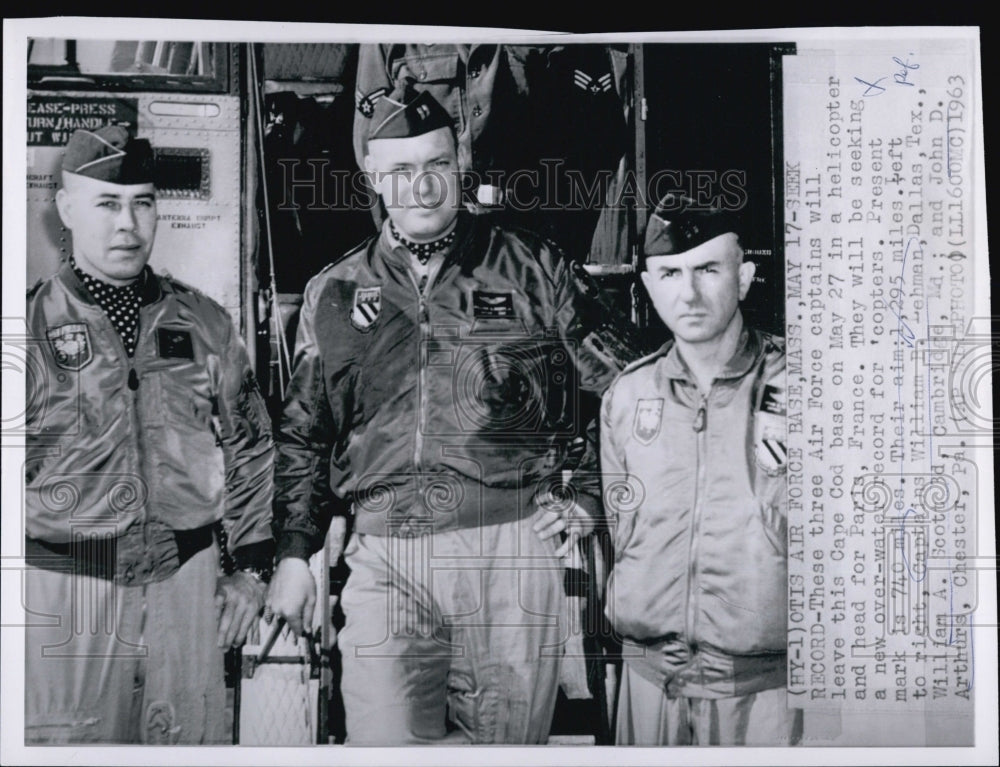 1963 3 Air Force Captains Scott III, Arthurs &amp; Lehman Fly Helicopter-Historic Images