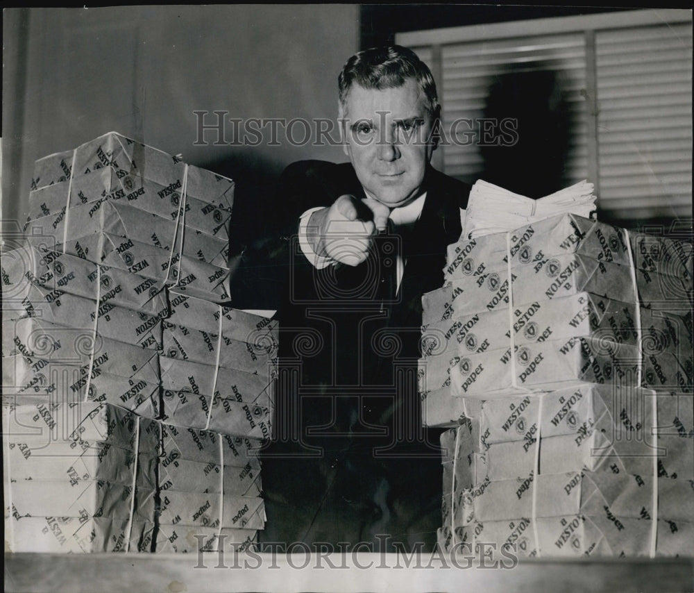 1957 Tax Commissioner Joseph Healy &quot;Tax Evaders Beware&quot;-Historic Images