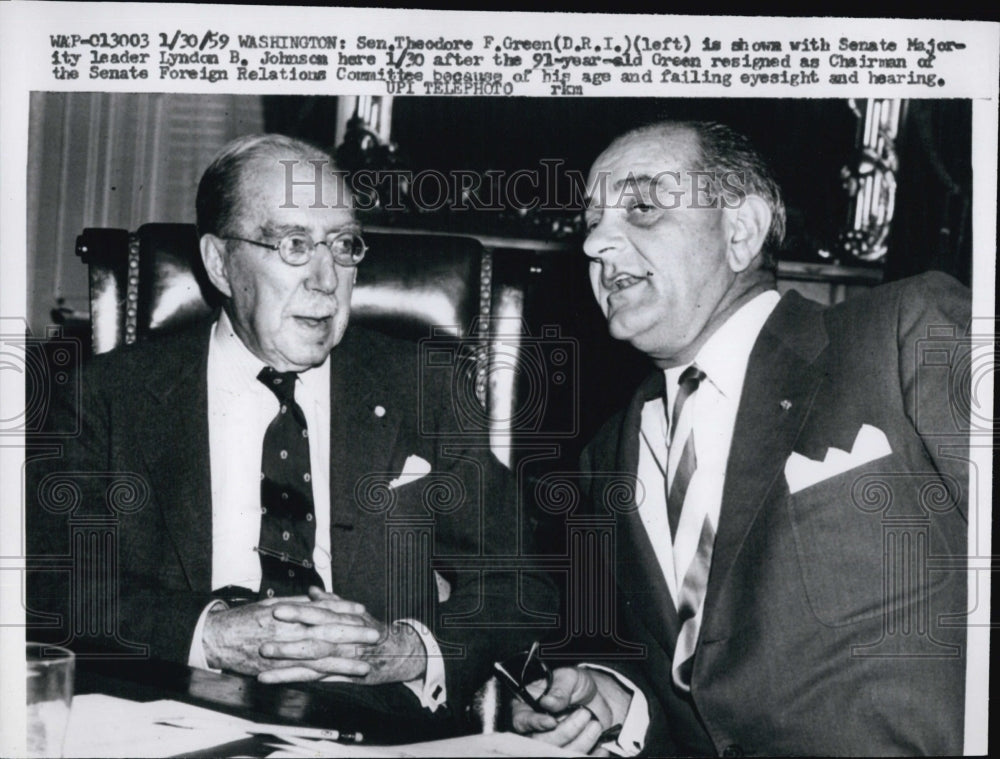 1959 Sen. Theodore Green with Majority Leader Sen. Lyndon Johnson-Historic Images