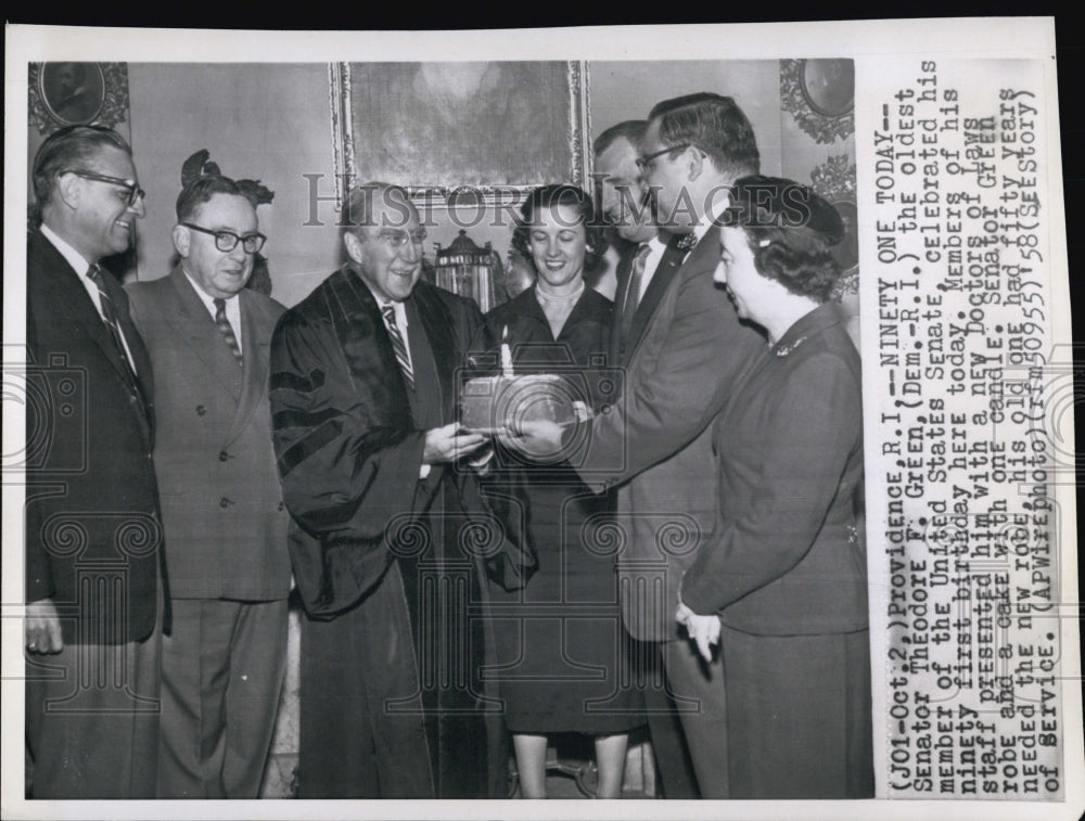 1958 Senator Theodore Green celebrated 91st birthday w/ his staff-Historic Images