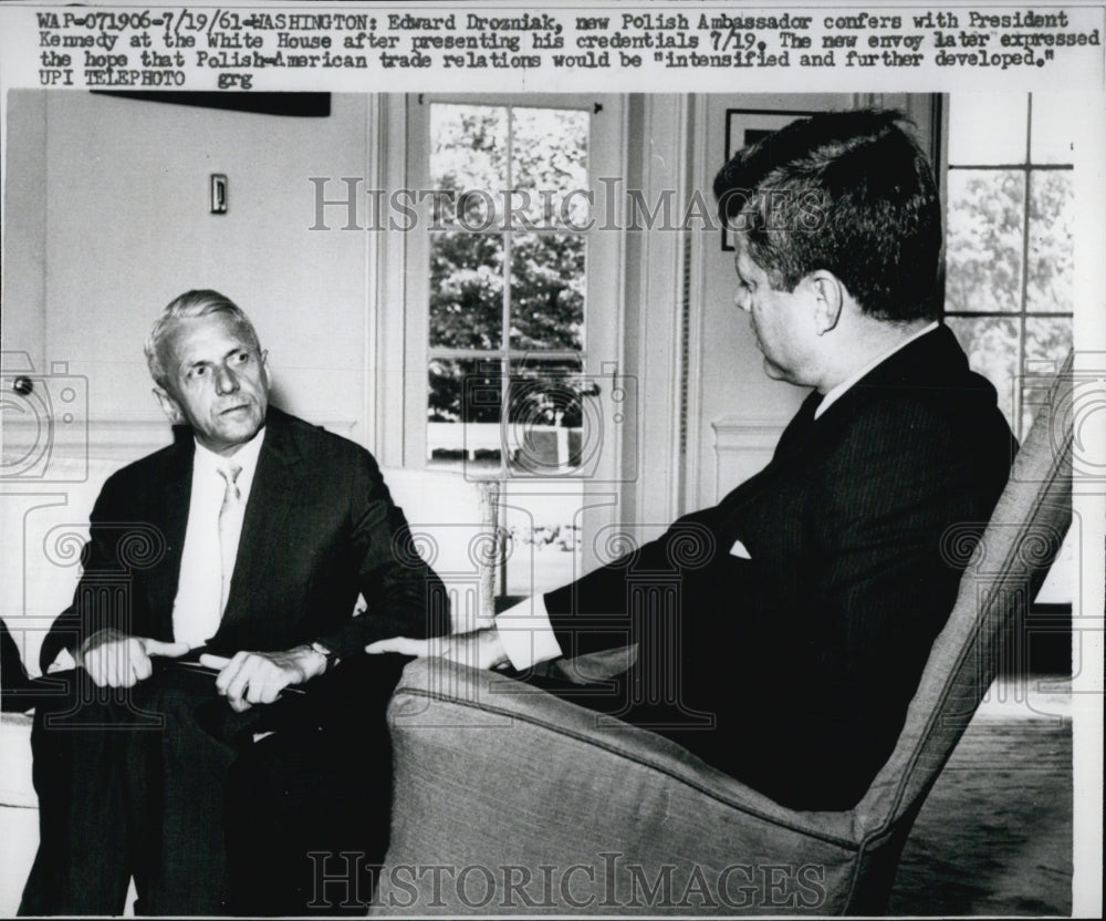 1961 Edward Drozniak, Polish Ambassador confers w/ President Kennedy-Historic Images